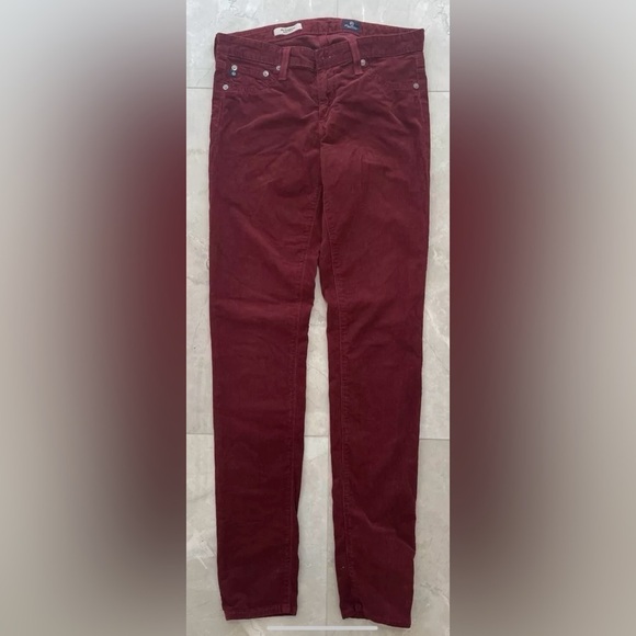 AG Adriano Goldschmied Jeans Womens 28R Burgundy Corduroy Legging Super Skinny - Picture 1 of 5